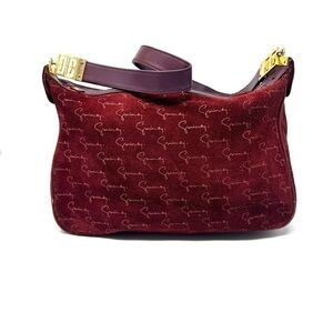 Givenchy Vintage Burgundy Suede Shoulder Bag – Gold Logo, Rare 90s Style